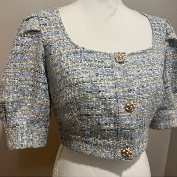 Endless Rose Anthropologie Puff Sleeve Tweed Crop Top size small women's - Picture 7 of 11